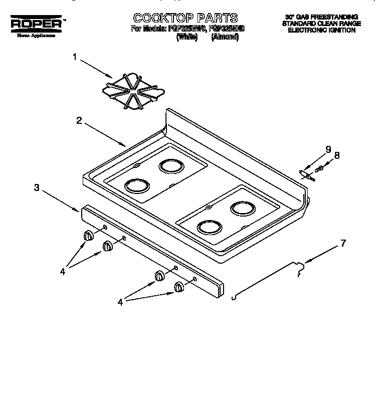 Roper FGP325EN0 cooktop diagram