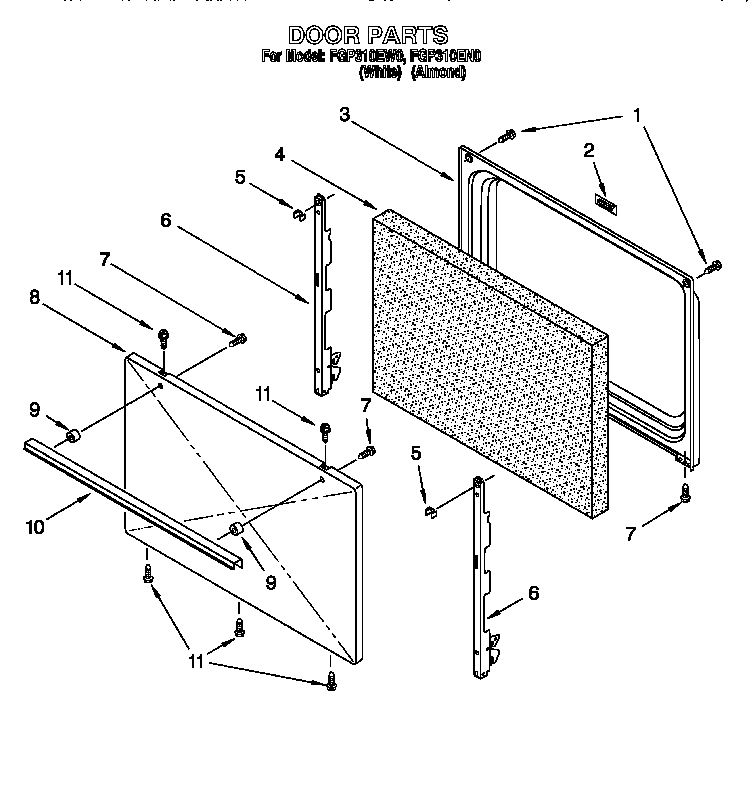 Roper FGP310EW0 door diagram