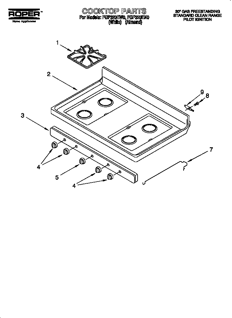 Whirlpool FGP320EW0 cooktop diagram