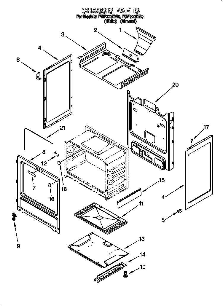 Whirlpool FGP320EW0 chassis diagram