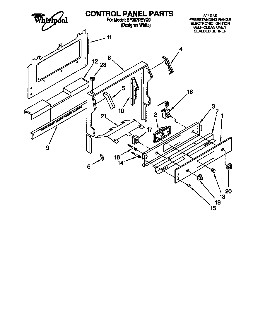 Whirlpool SF367PEYQ9 control panel diagram