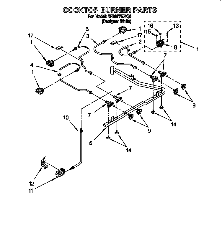 Whirlpool SF367PEYQ9 cooktop burner diagram