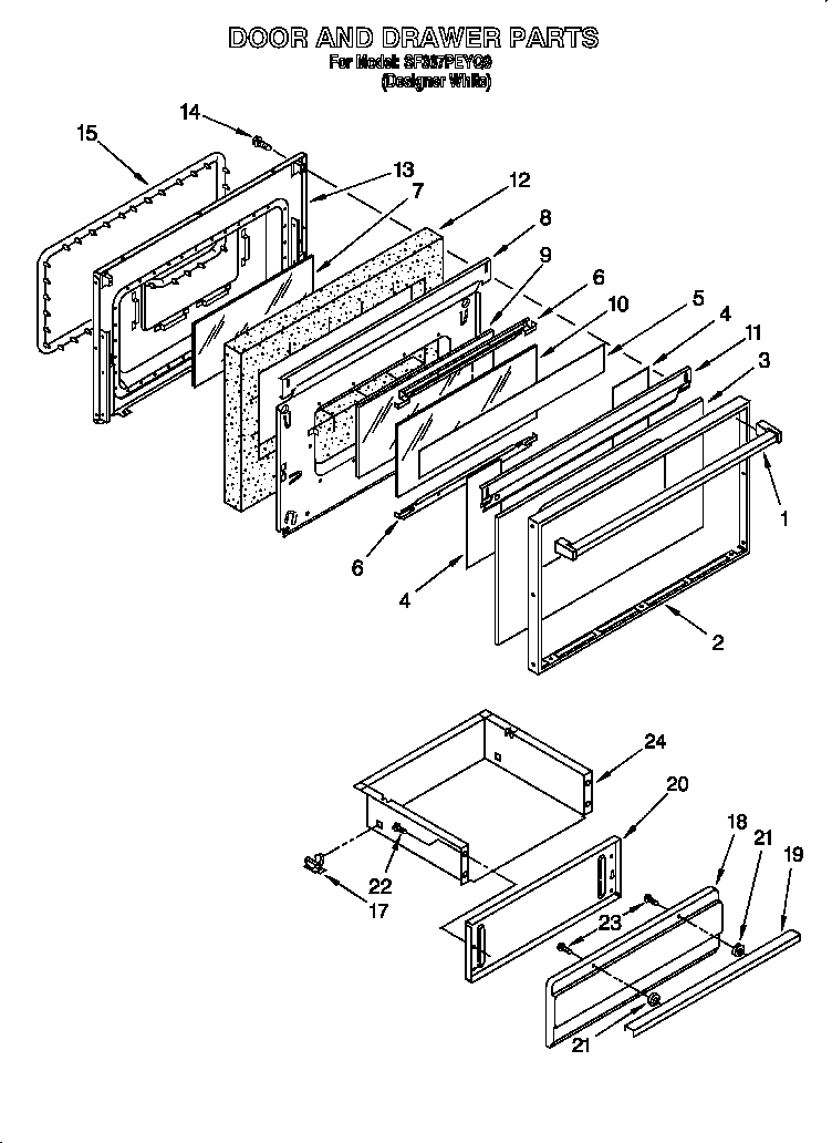 Whirlpool SF367PEYQ9 door and drawer diagram