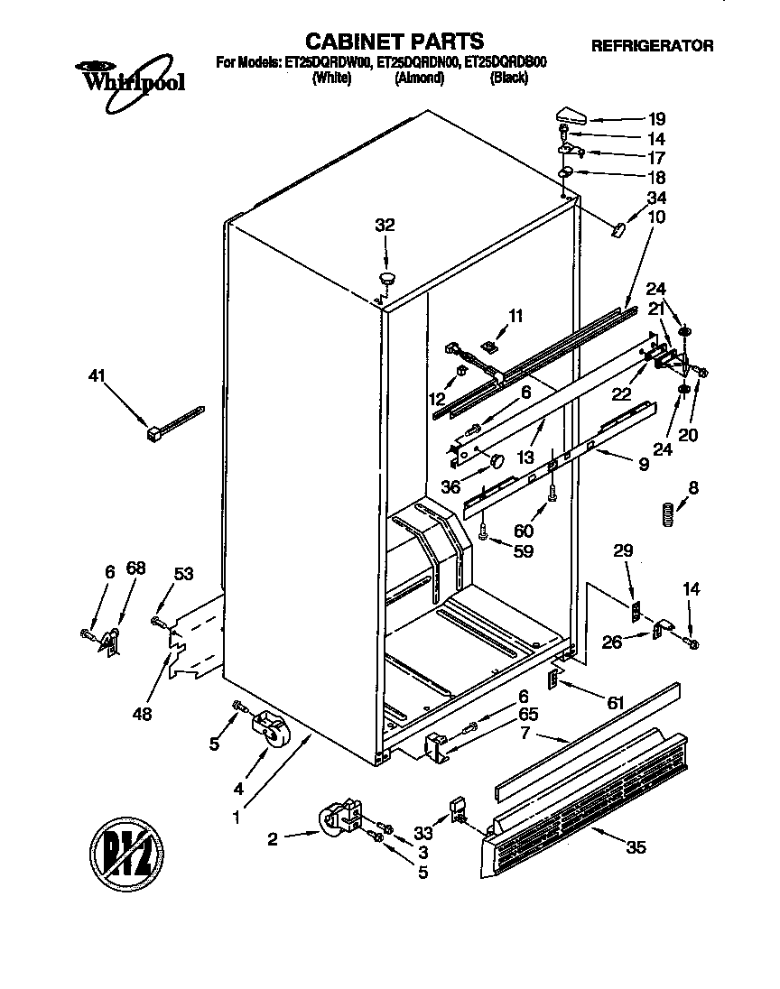Whirlpool ET25DQRDN00 cabinet diagram