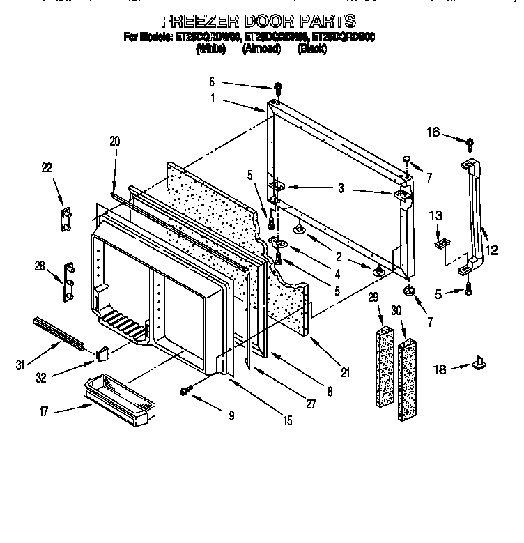 Whirlpool ET25DQRDN00 freezer door diagram