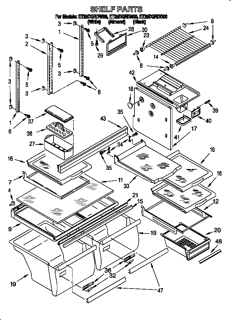 Whirlpool ET25DQRDN00 shelf diagram