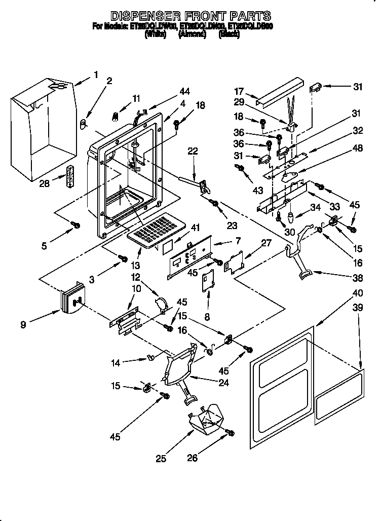 Whirlpool ET25DQLDN00 dispenser front diagram