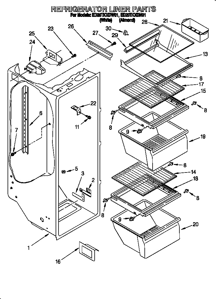 Whirlpool ED20TKXDN01 refrigerator liner diagram