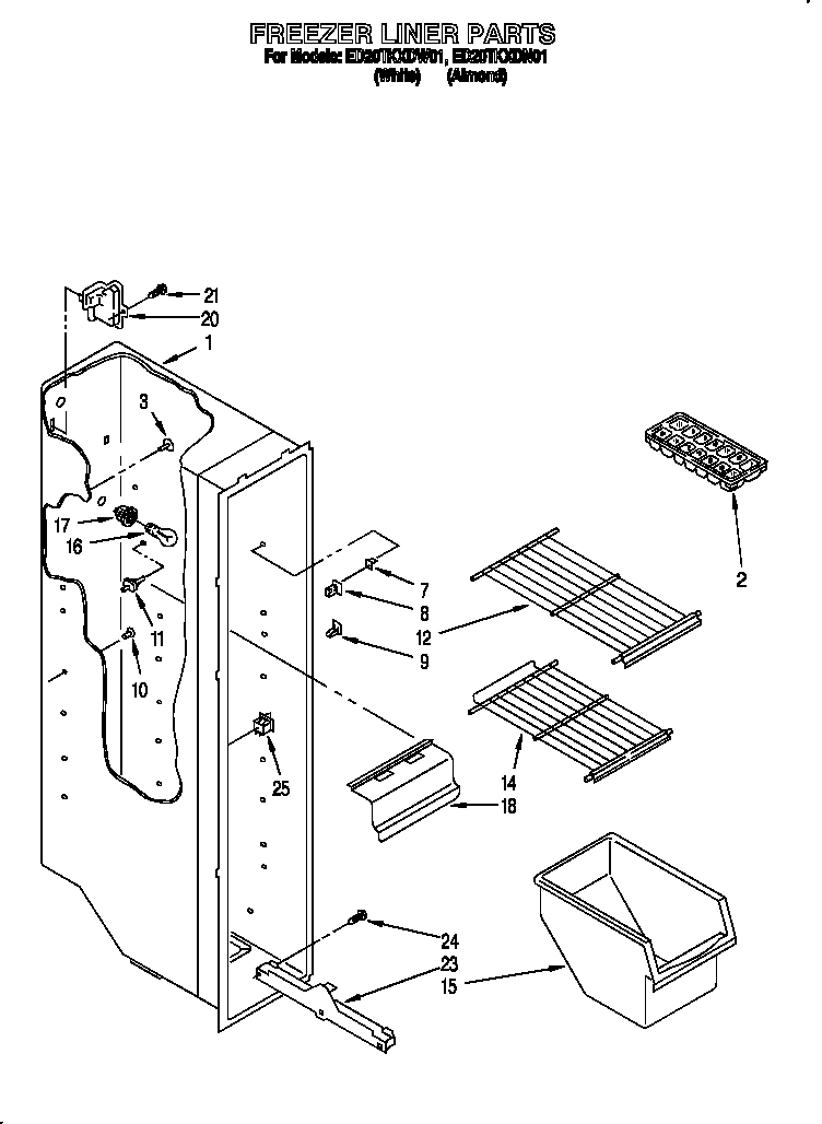 Whirlpool ED20TKXDN01 freezer liner diagram