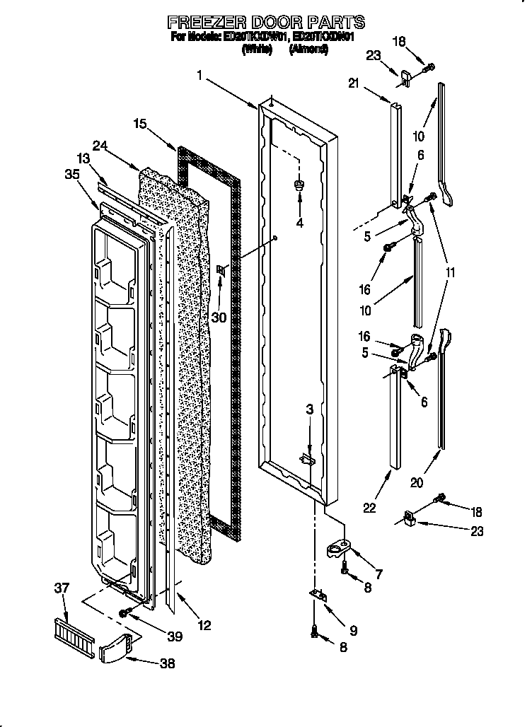 Whirlpool ED20TKXDN01 freezer door diagram