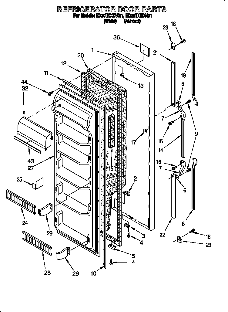Whirlpool ED20TKXDN01 refrigerator door diagram