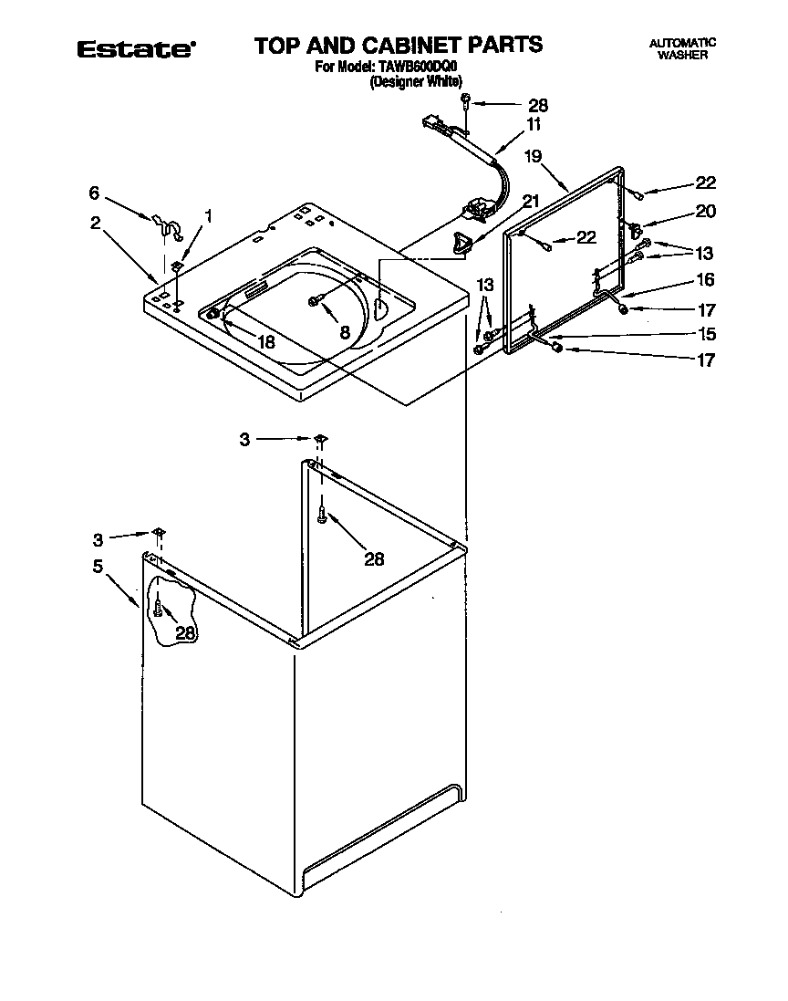 Estate TAWB600DQ0 top and cabinet diagram