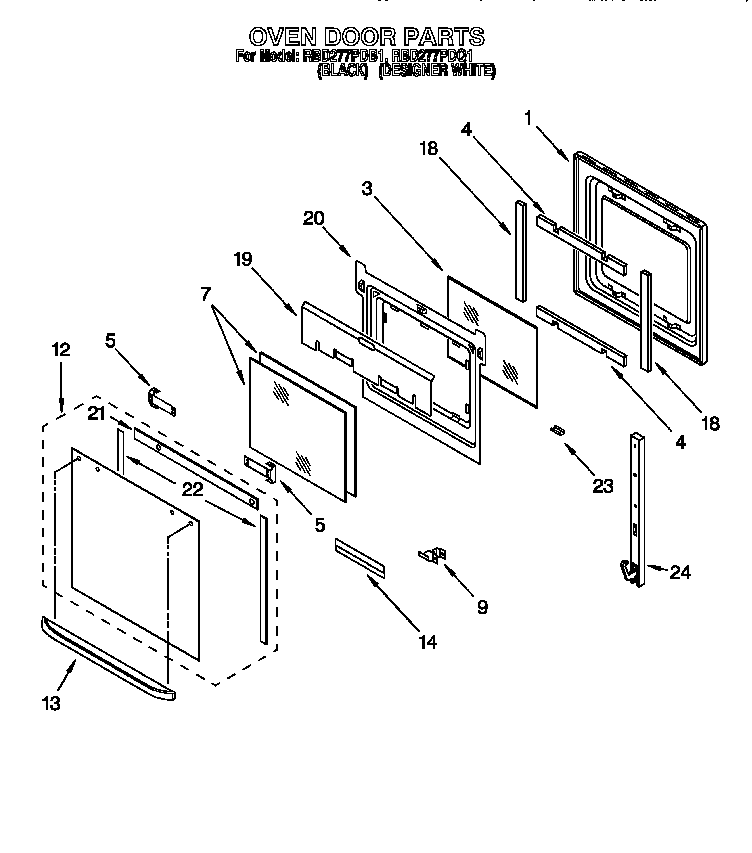 Whirlpool RBD277PDB1 oven door diagram
