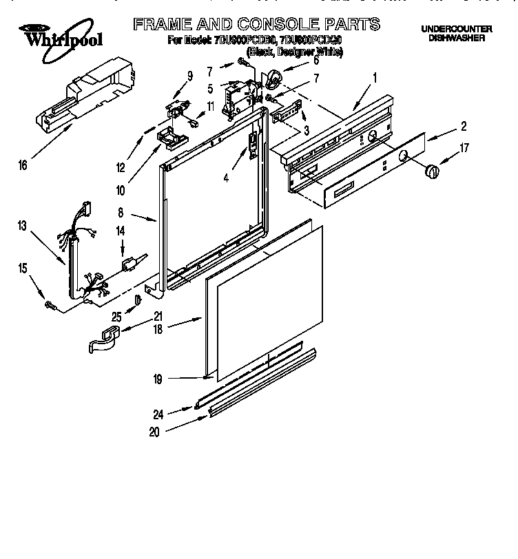 Whirlpool 7DU900PCDQ0 frame and console diagram