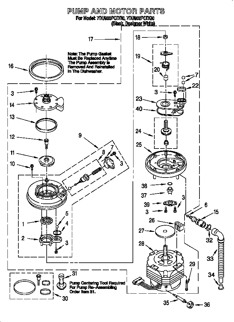Whirlpool 7DU900PCDQ0 pump and motor diagram