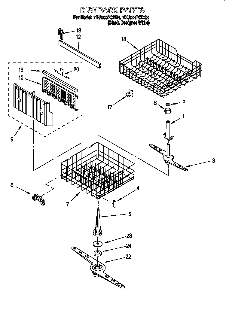 Whirlpool 7DU900PCDQ0 dishrack diagram