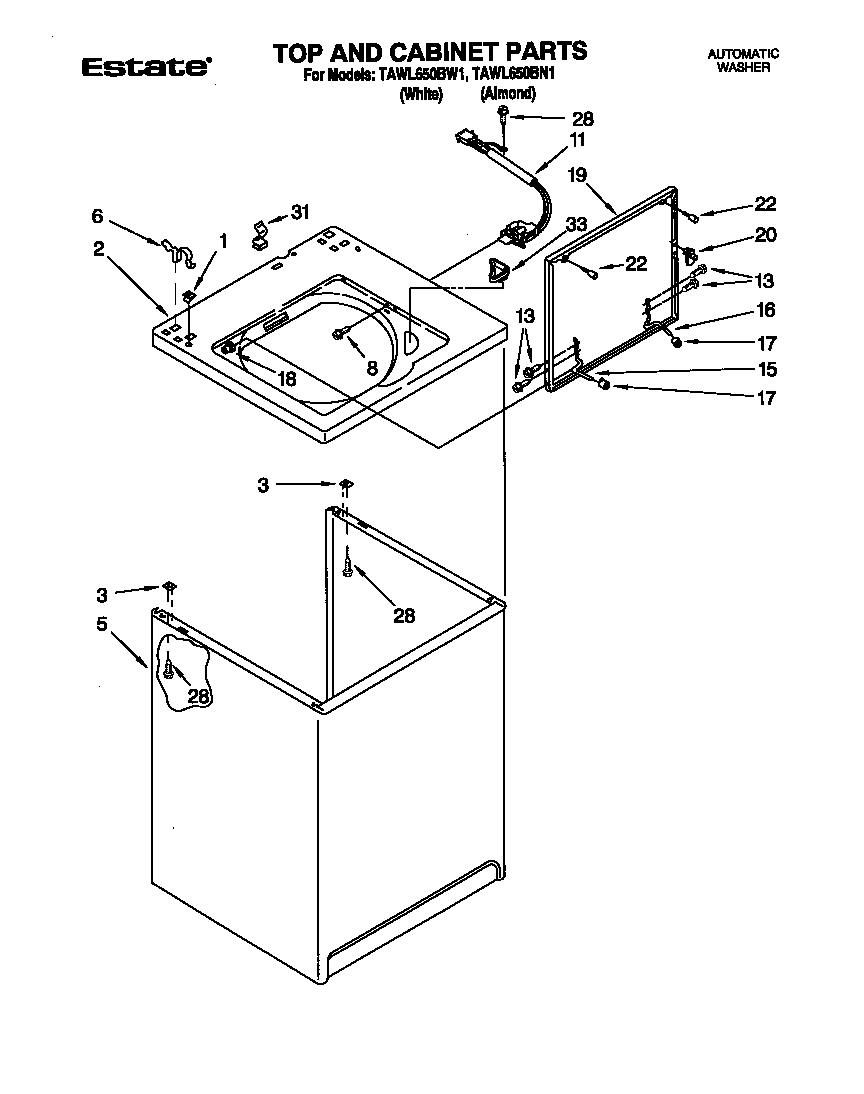 Estate TAWL650BW1 top and cabinet diagram