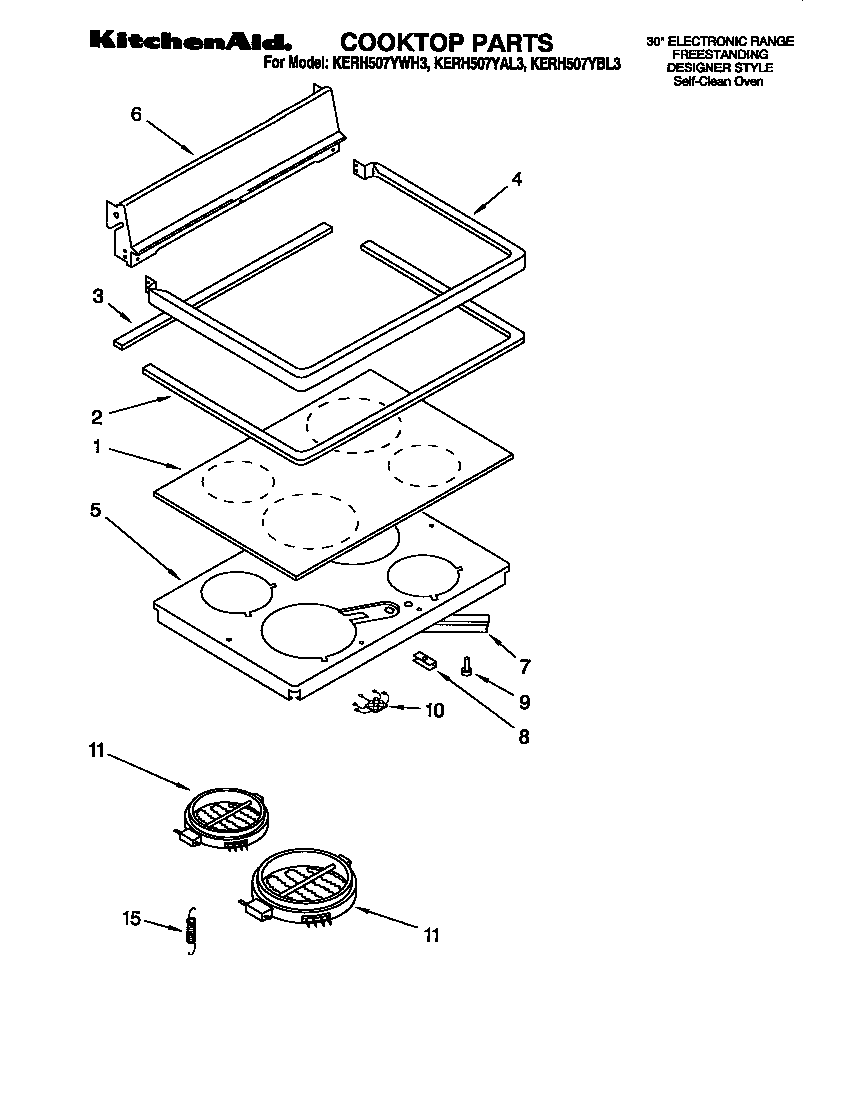 KitchenAid KERH507YAL3 cooktop diagram