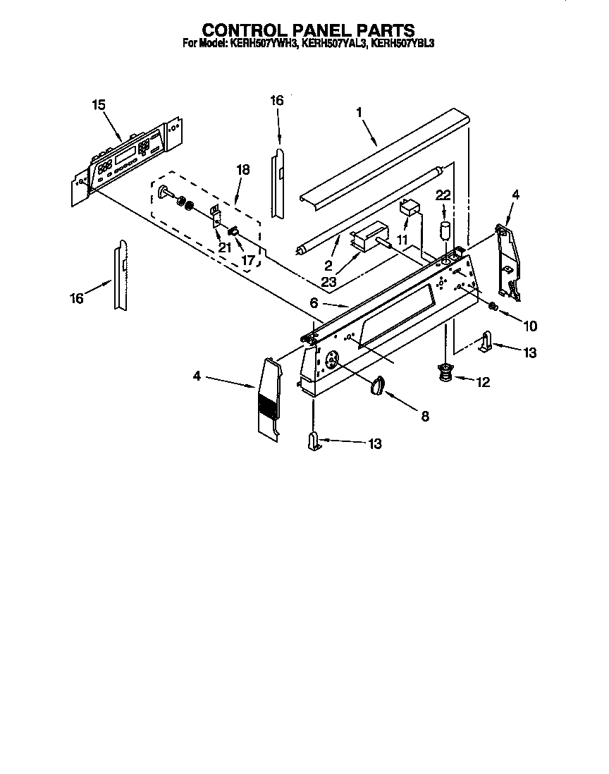 KitchenAid KERH507YAL3 control panel diagram
