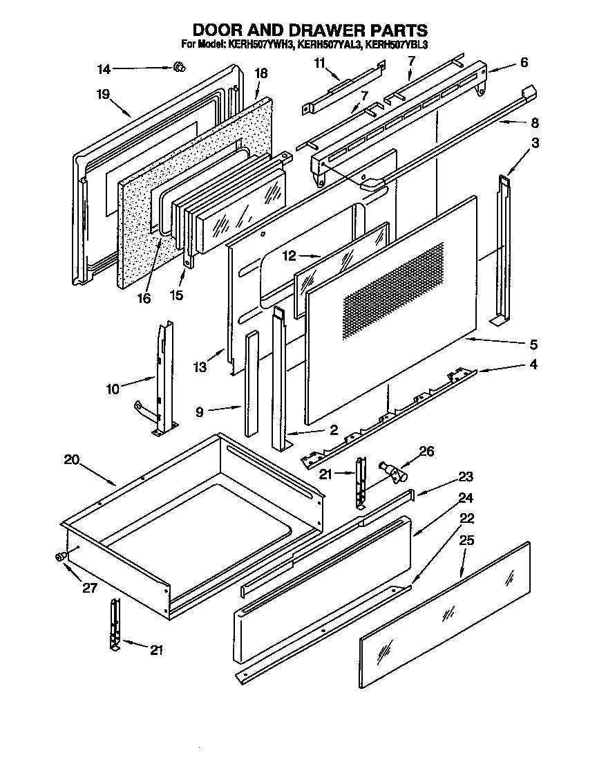 KitchenAid KERH507YAL3 door and drawer diagram