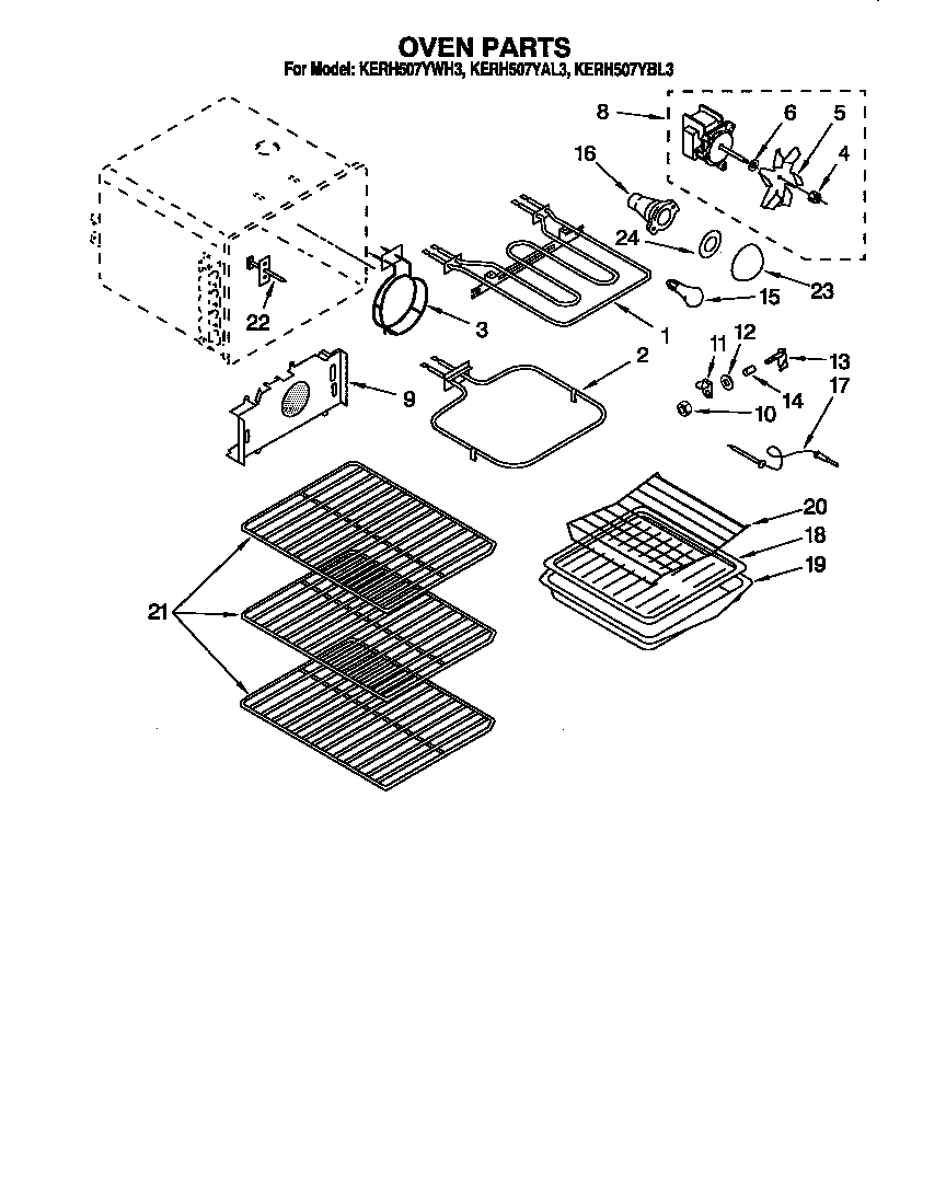 KitchenAid KERH507YAL3 oven diagram