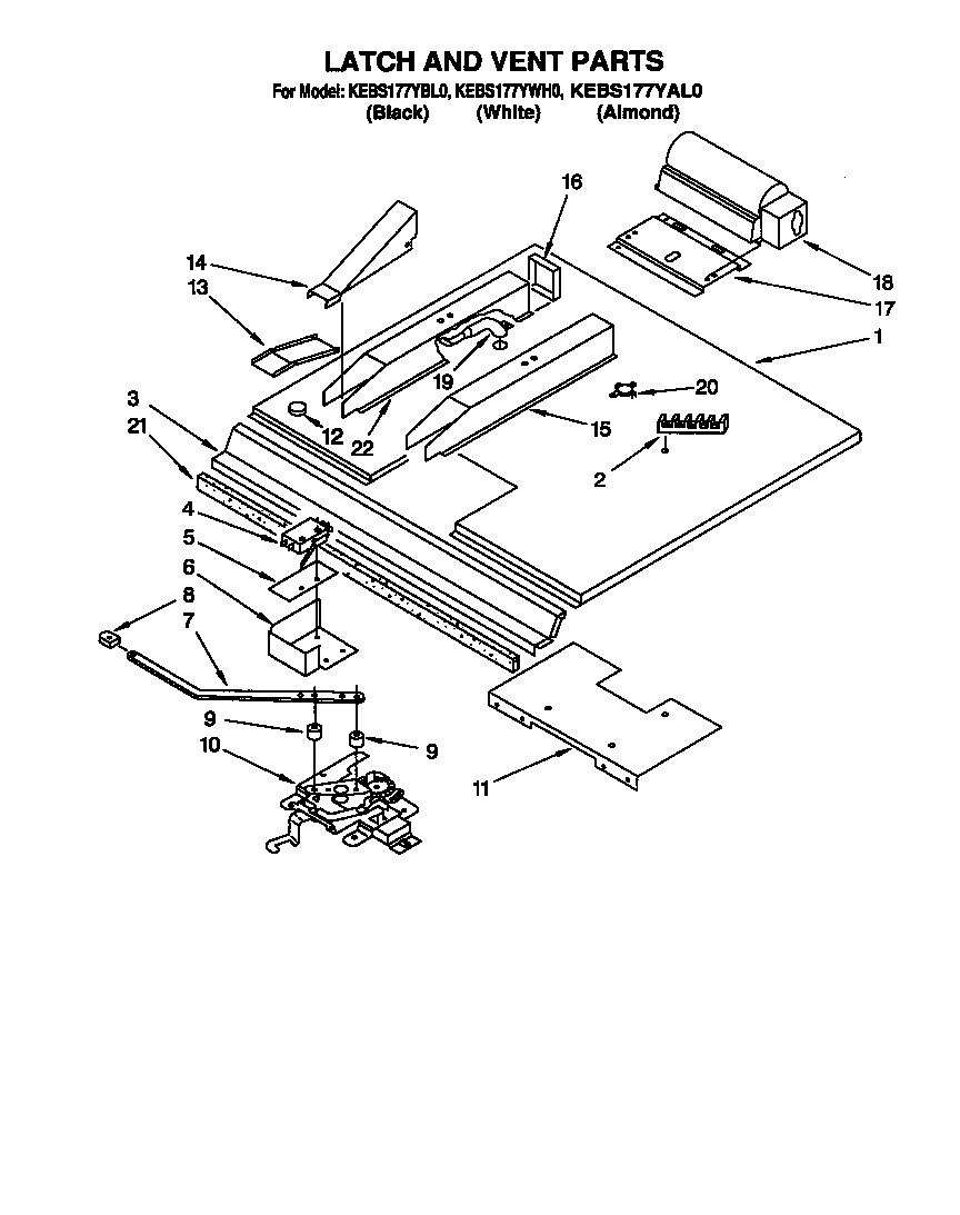 KitchenAid KEBS177YWH0 latch and vent diagram