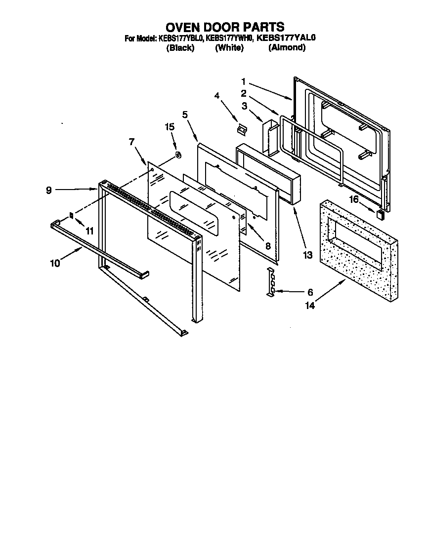 KitchenAid KEBS177YWH0 oven door diagram