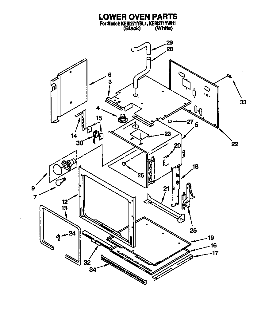 KitchenAid KEBI271YBL1 lower oven diagram