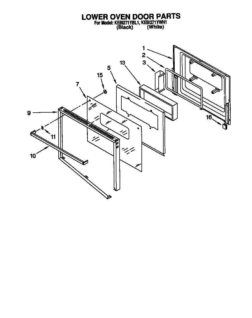 KitchenAid KEBI271YBL1 lower oven door diagram