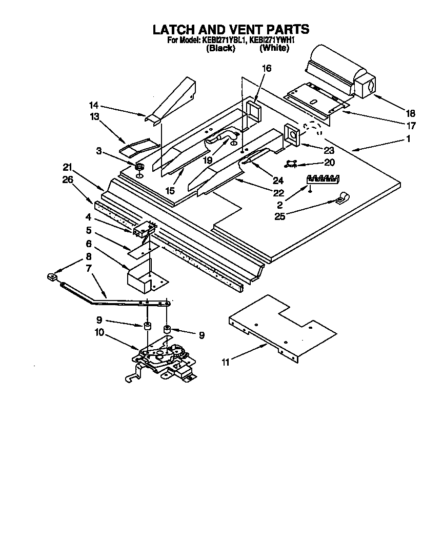 KitchenAid KEBI271YBL1 latch and vent diagram