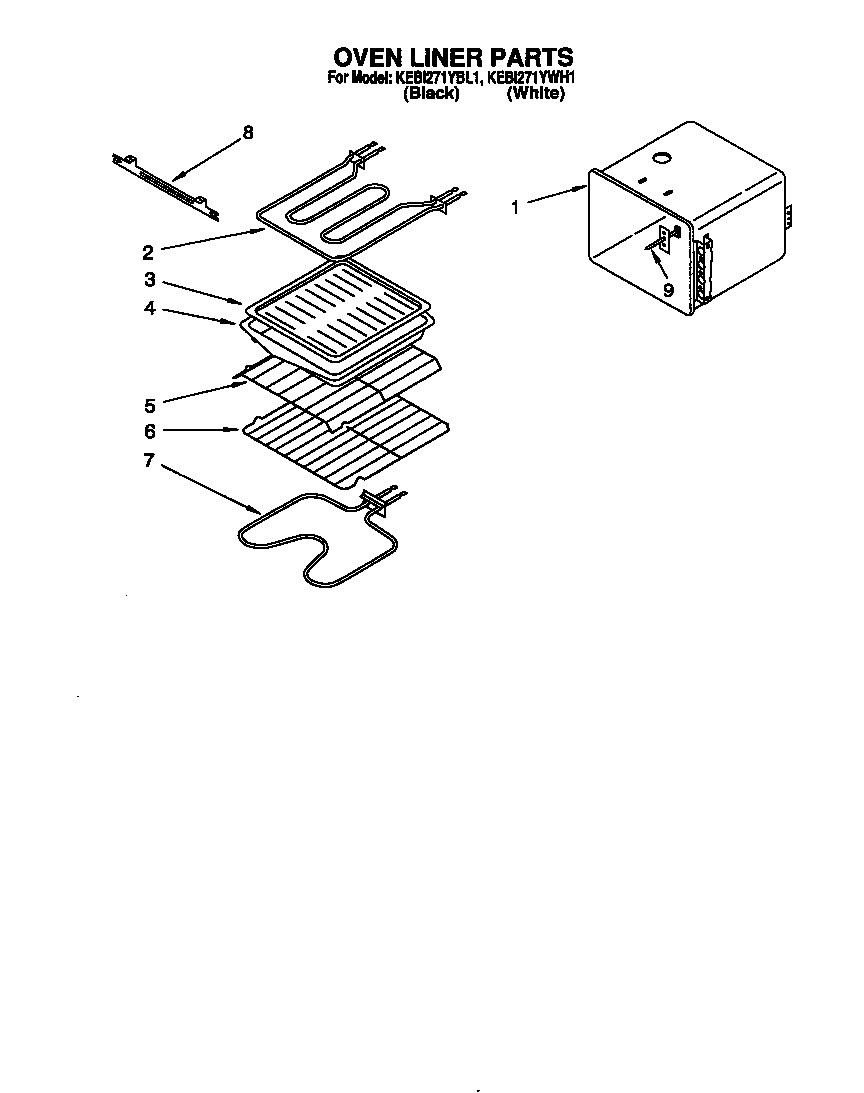 KitchenAid KEBI271YBL1 oven liner diagram