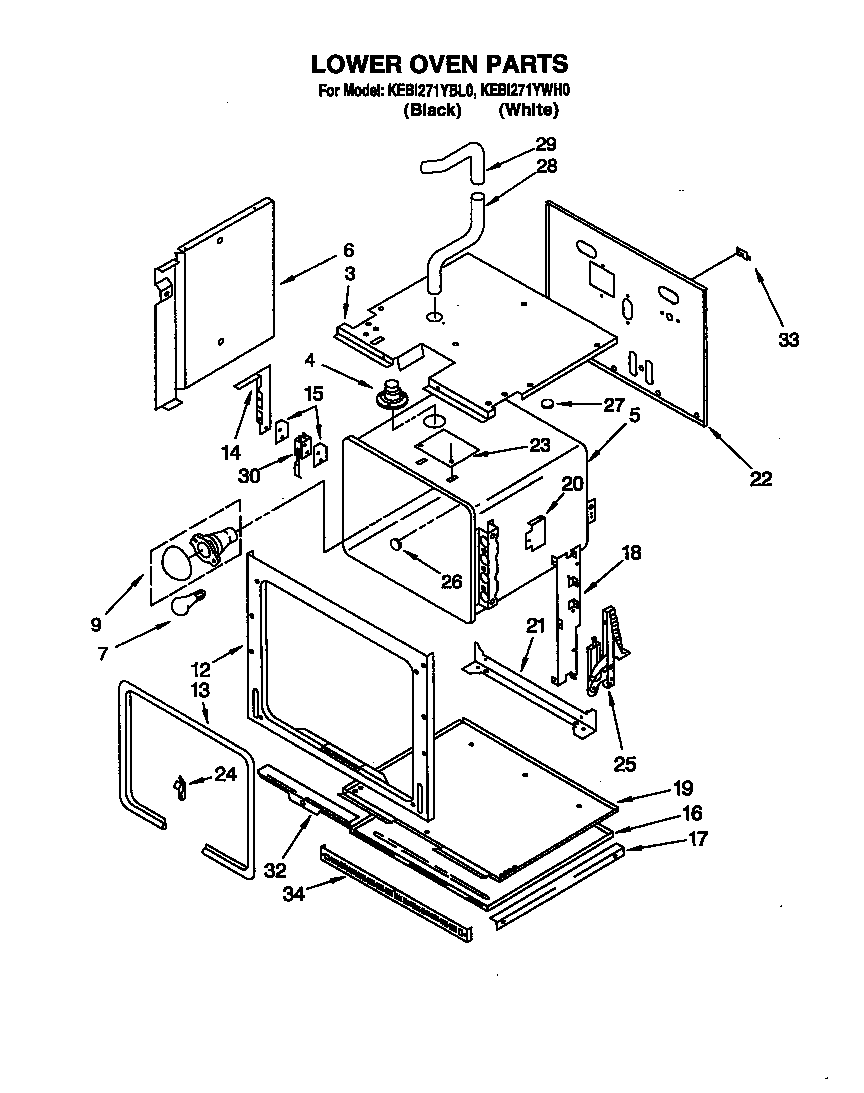 KitchenAid KEBI271YBL0 lower oven diagram