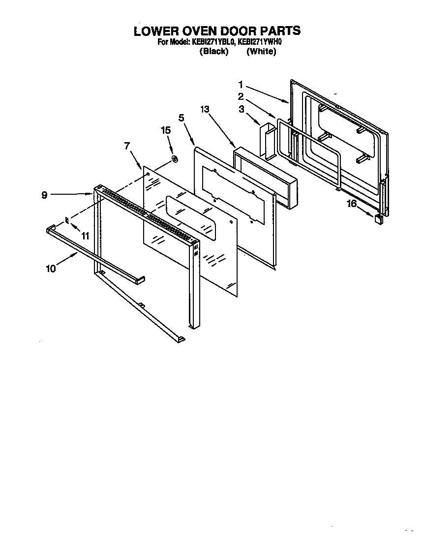 KitchenAid KEBI271YBL0 lower oven door diagram