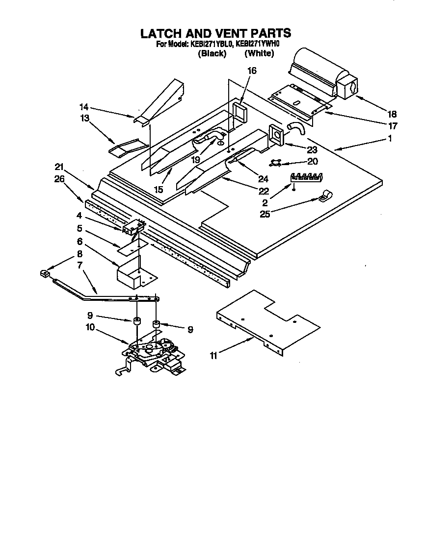 KitchenAid KEBI271YBL0 latch and vent diagram