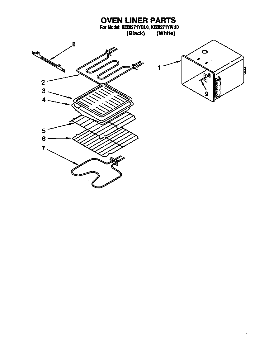 KitchenAid KEBI271YBL0 oven liner diagram