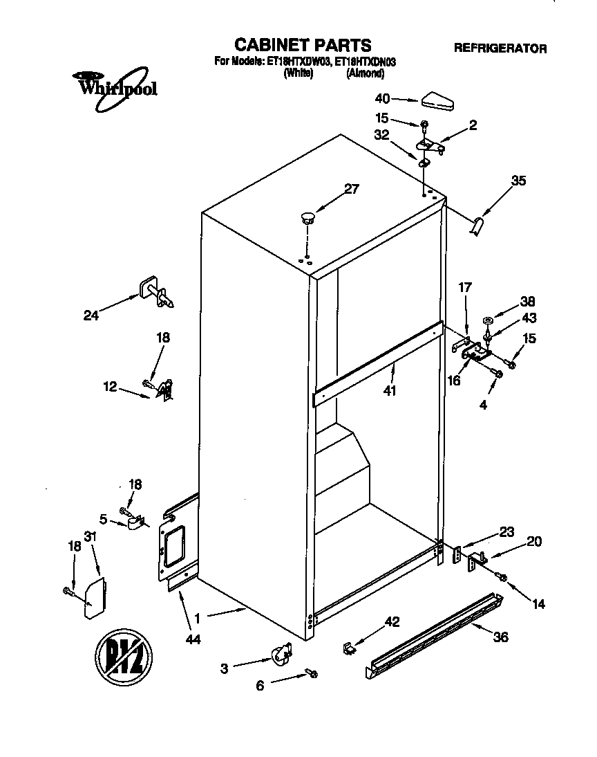 Whirlpool ET18HTXDN03 cabinet diagram
