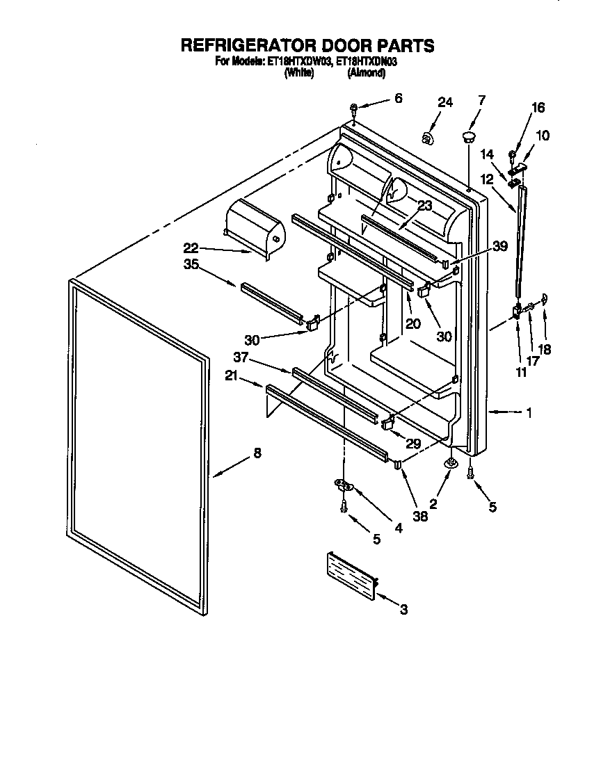Whirlpool ET18HTXDN03 refrigerator door diagram