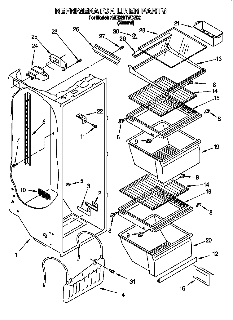 Whirlpool 7MED20TWDN00 refrigerator liner diagram