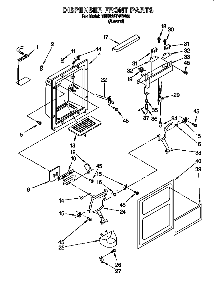 Whirlpool 7MED20TWDN00 dispenser front diagram