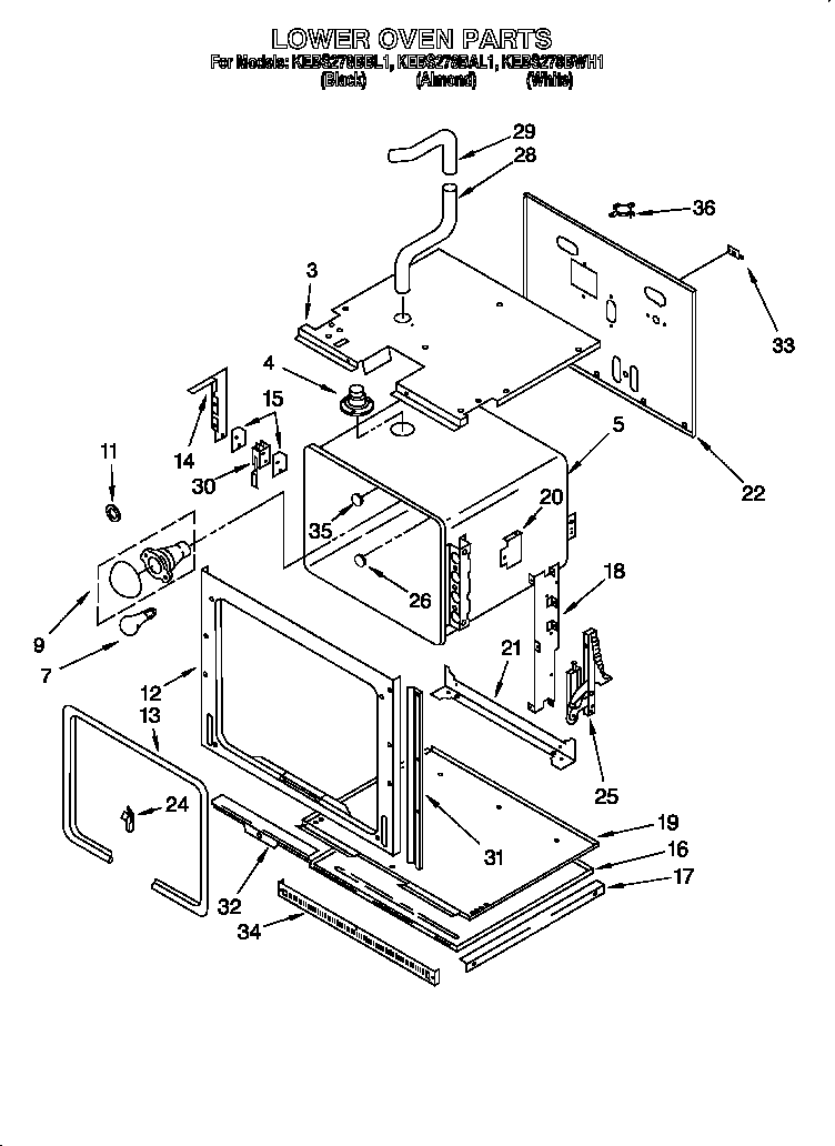 KitchenAid KEBS278BAL1 lower oven diagram