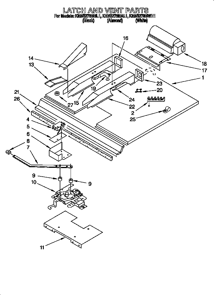 KitchenAid KEBS278BAL1 latch and vent diagram