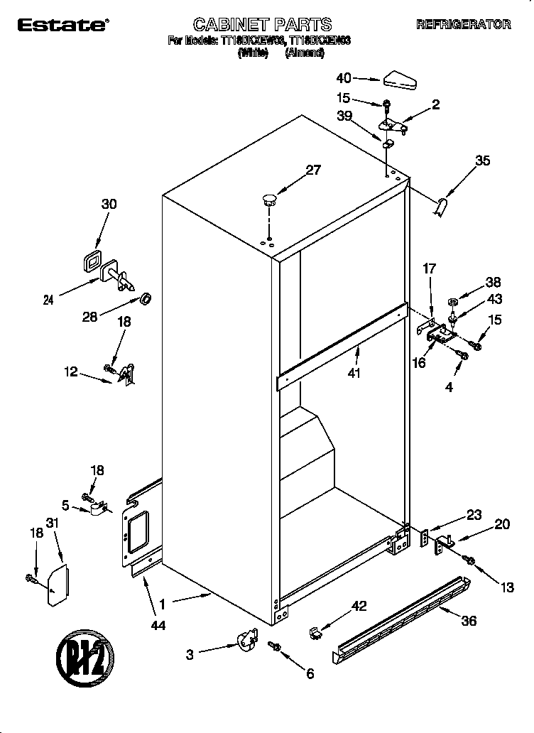 Estate TT18DKXEW03 cabinet diagram