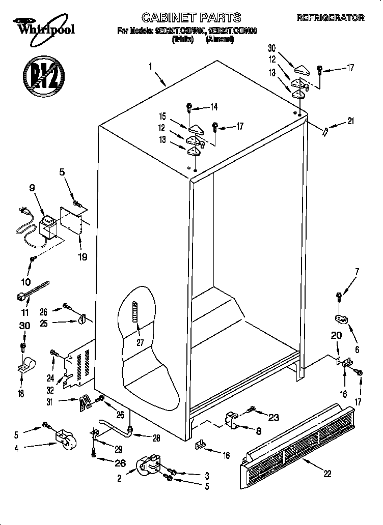 Whirlpool 9ED20TKXDW00 cabinet diagram