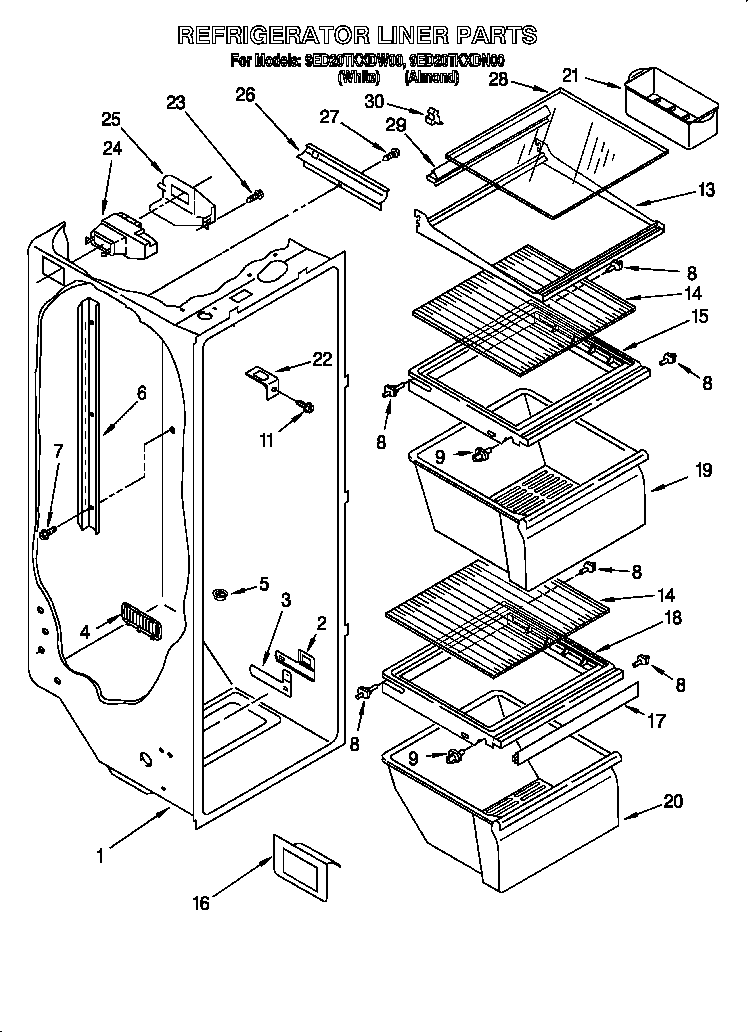 Whirlpool 9ED20TKXDW00 refrigerator liner diagram