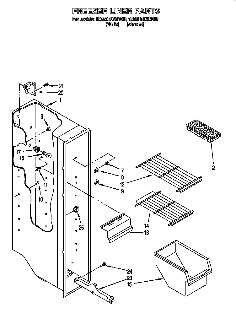 Whirlpool 9ED20TKXDW00 freezer liner diagram
