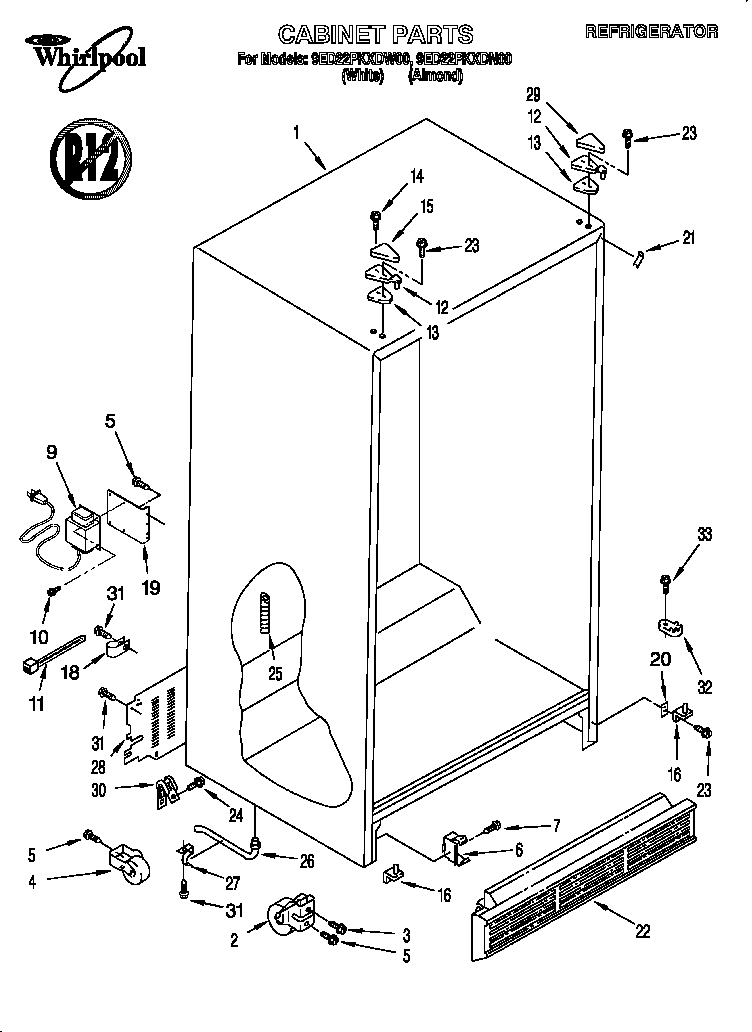 Whirlpool 9ED22PKXDW00 cabinet diagram