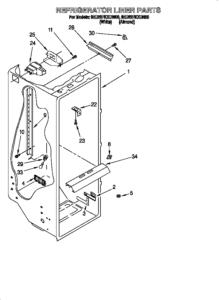Whirlpool 9ED22PKXDW00 refrigerator liner diagram