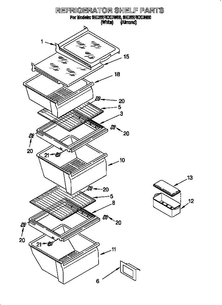 Whirlpool 9ED22PKXDW00 refrigerator shelf diagram