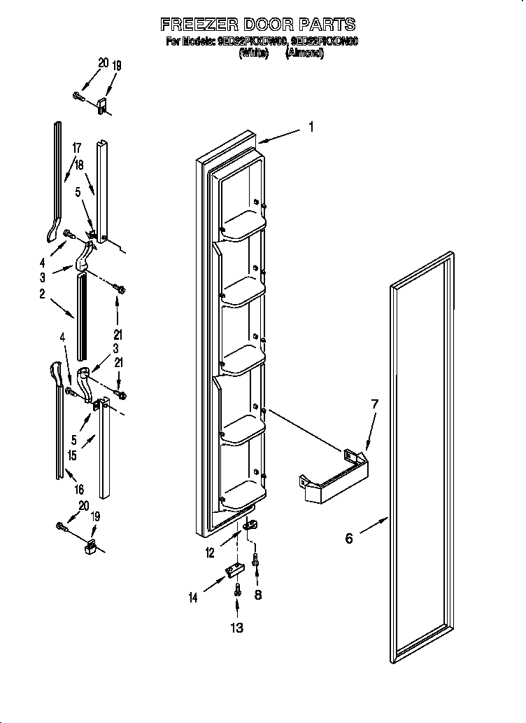 Whirlpool 9ED22PKXDW00 freezer door diagram