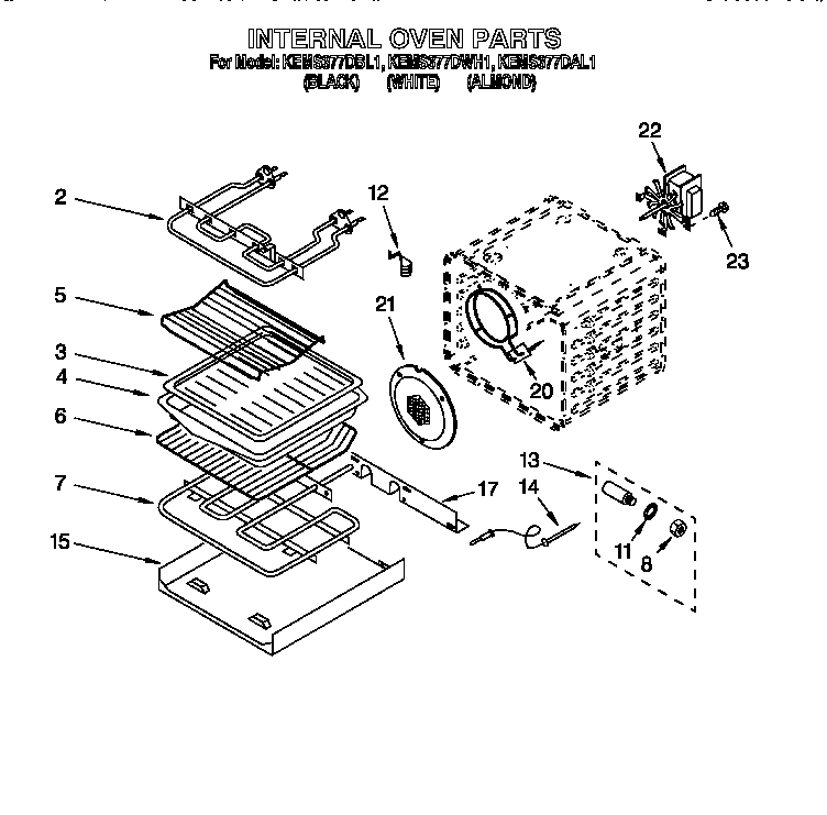 KitchenAid KEMS377DWH1 internal oven diagram